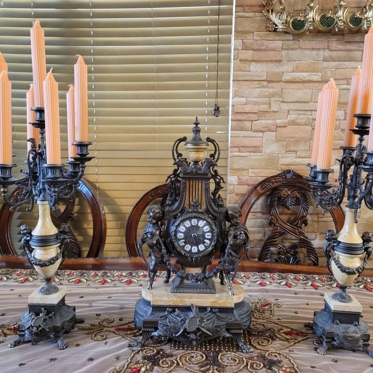 Italian Heavy Clock With Two Candelabras