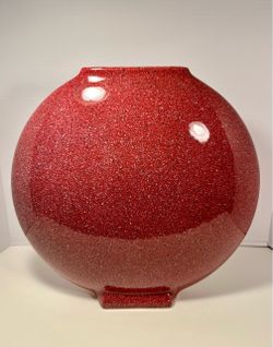 RARE 1980s Dante Baldelli Italy Flat Coral Ceramic Vase 15” Vintage Italian