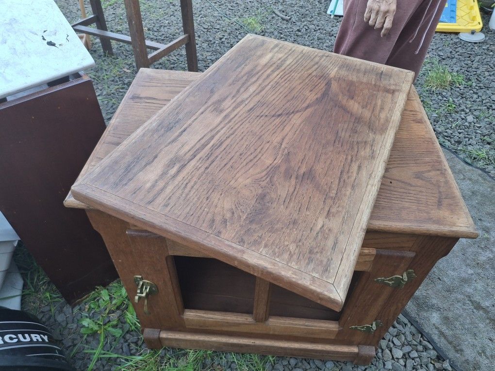 Vintage White Clad Swivel Top Icebox