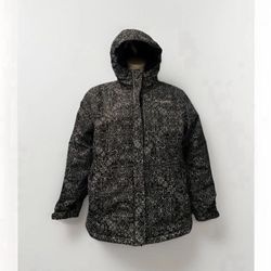 Girls Youth Large Columbia Jacket Omni Heat Waterproof Hooded jacket Black White Pattern  14/16