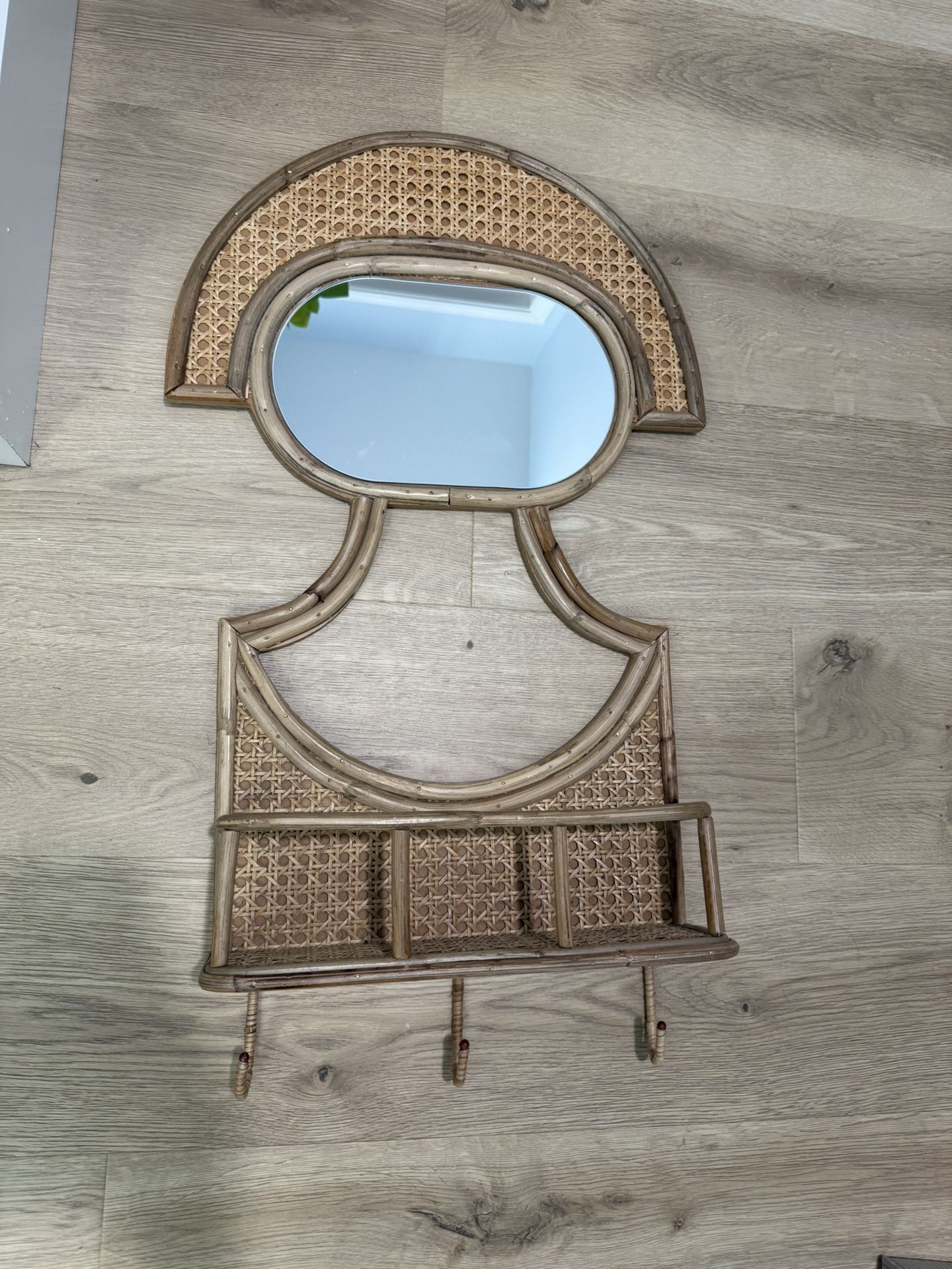 Bamboo Cane Shelf With Mirror