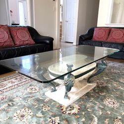 Stunning Glass-Top Coffee Table with Sculptural Marble Base