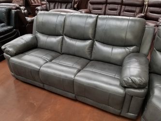 Brand new gray genuine leather recliner sofa or loveseat with cup holder