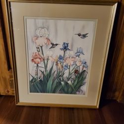 Hummingbird/Irises by Carmel Foret - Vintage - Excellent Condition 