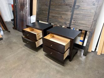 Dark Wood 2-Drawer Nightstand Set of 2