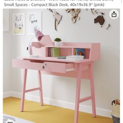 Pink Roma Writing Desk - Elegant Wood Study Desk With Storage, Cable Holes & Drawers