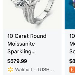 10CT Round Moissanite Engagement Ring 💎 D Color VVS1 w/ GRA Certificate – Huge Sparkle 