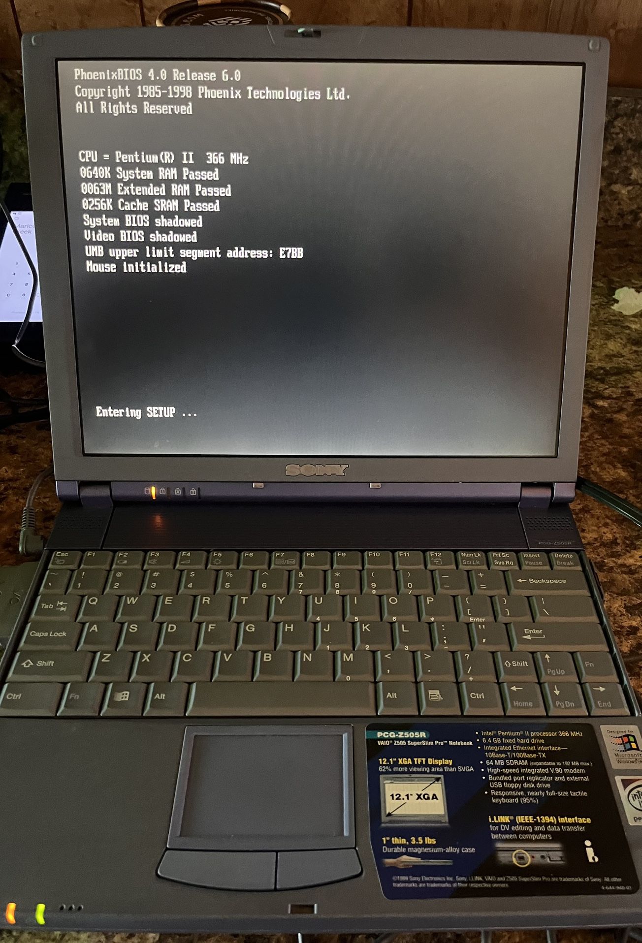 Laptop VINTAGE SONY VAIO PCG (1999)- Good Condition