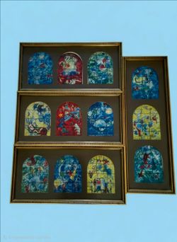 Vintage Set of Twelve Framed JERUSALEM WINDOWS Prints by Mark Chagall Judaica