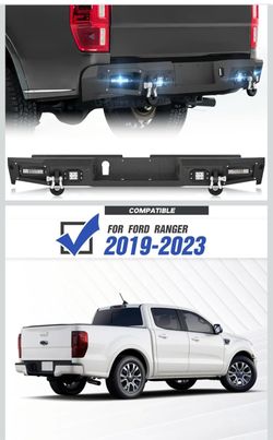 YZONA for Ranger Pickup Truck Rear Bumper Compatible with 2019 2020 2021 2022 2023 Ford Ranger with 4 x LED Lights, License Plate Lights, License Plat