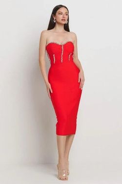 Brand new fashionova red Cleo bandage midi dress XS