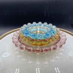 Vintage Nesting Imperial Glass Candlewick Ashtrays Lot of 3 Different Colors MCM