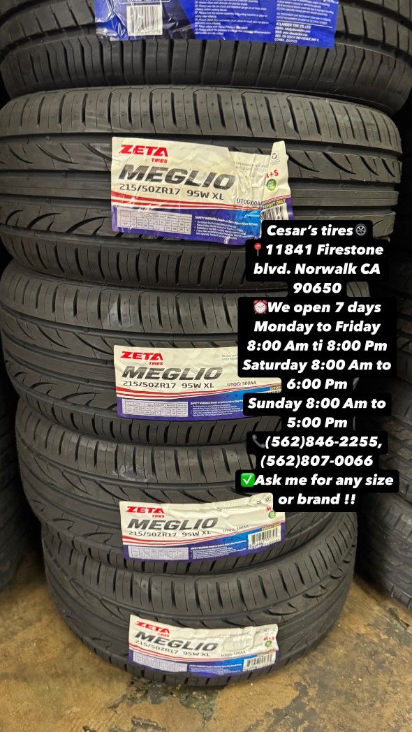 215/50R17 ZETTA A SET OF FOUR NEW TIRES, INCLUDES MOUNTING AND BALANCING WITH WARRANTY, ASK  ME FOR ANY SIZE OR BRAND, WE HAVE THE BEST PRICES!!