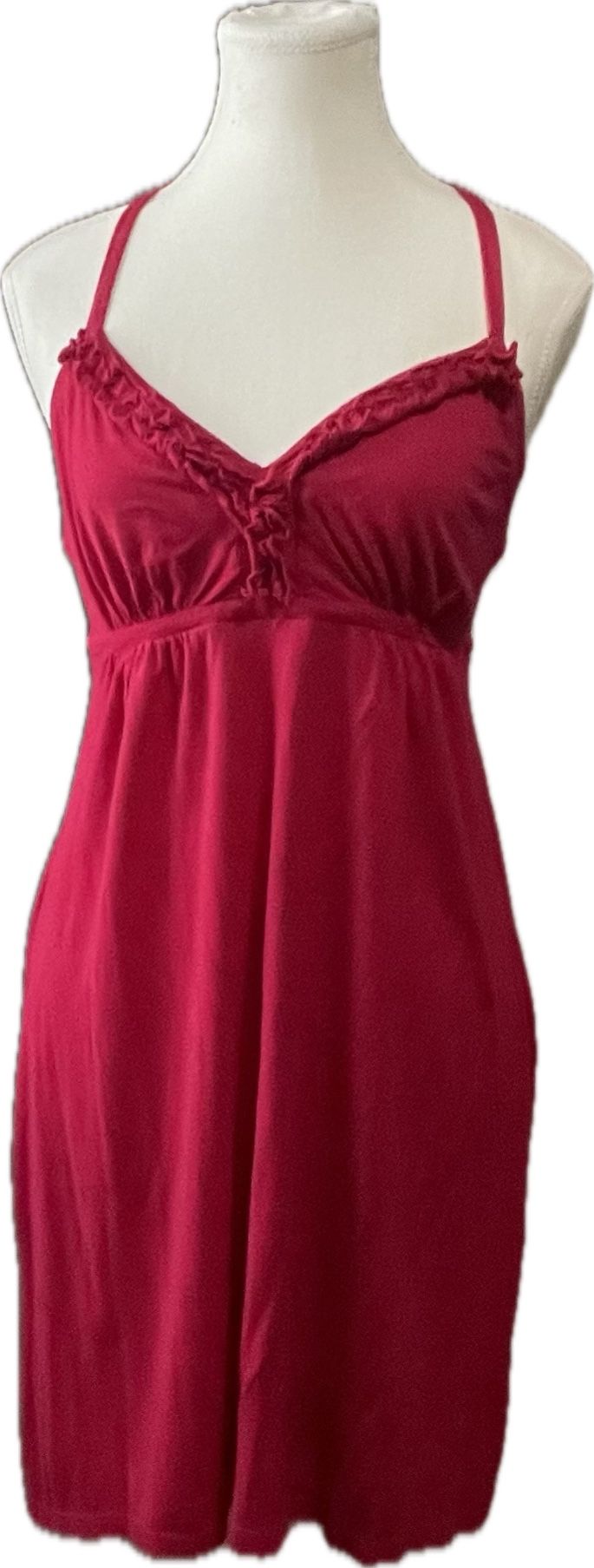 Express Vibrant Pink Dress with sweetheart ruffled neckline.