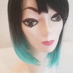 Black To Baby Blue Ombre Short Bob Wig