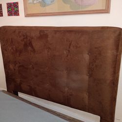 Chocolate brown tufted suede queen headboard with metal bed frame 30.00 reduced to 20.00