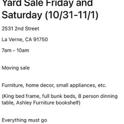 Yard Sale Friday and Saturday (10/31-11/1)