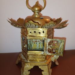 Vintage Japanese Hanging Buddhist Gold Lantern Candle