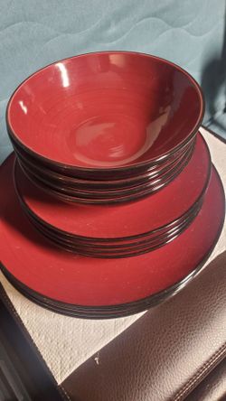 Dishes Red and Black Stoneware Dinnerware Set – 12 Pieces