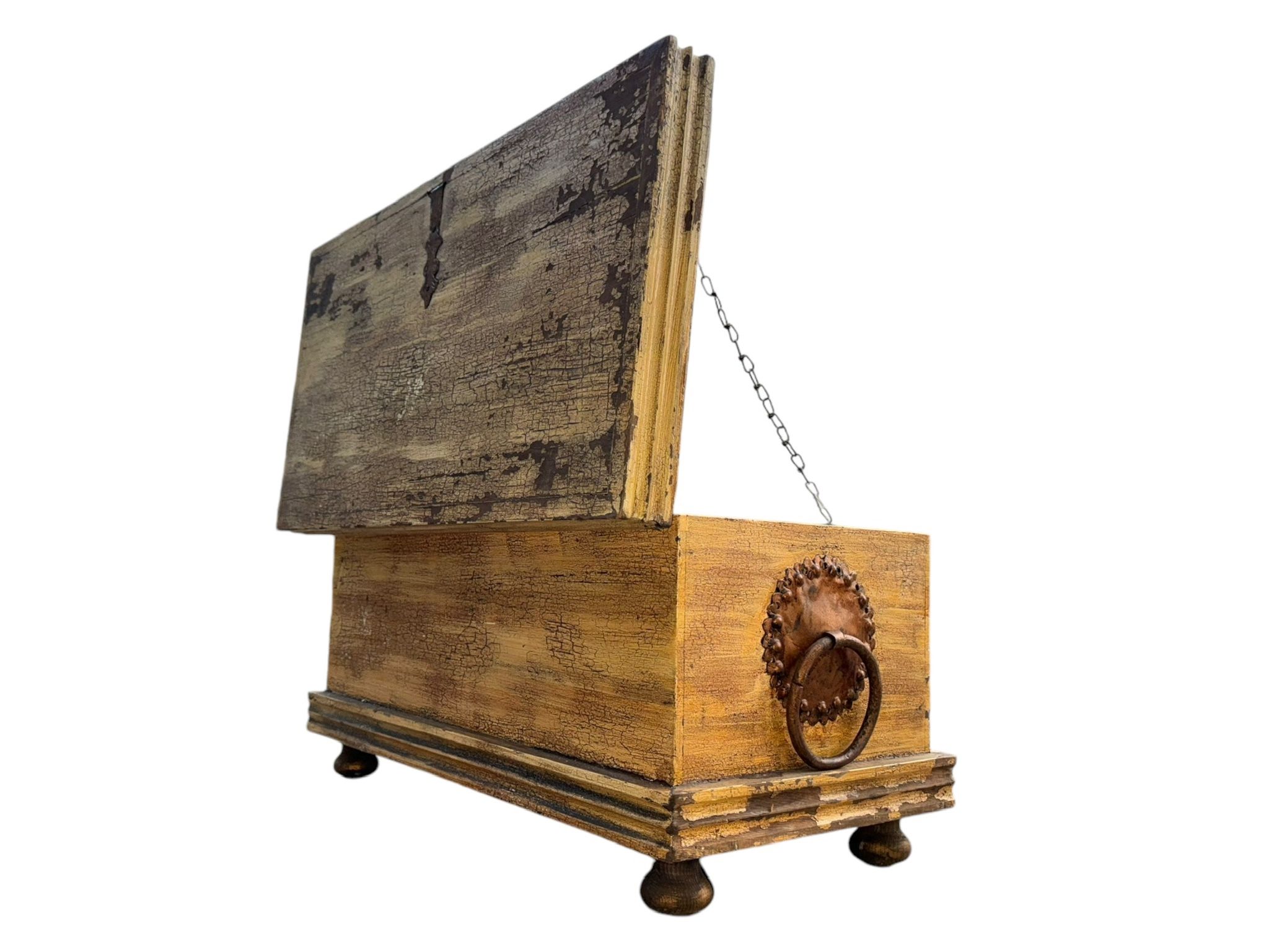 Antique Painted Handmade Spanish Colonial Chest / Trunk