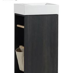 16" Small Bathroom Vanity with Sink - Black:Small Space Fit,2 Toilet Paper Holders & Storage Pocket,Adjustable Shelve,Soft Closing Door & Quiet Hinges