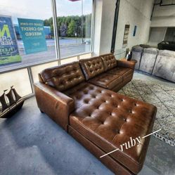Baskove Auburn Real Leather L Shape Cozy Modern Living Room Furniture Sectional Sofa| Brown Color |3-4 Piece Optional @ Fastest Delivery 🚚