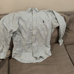 Ralph Lauren Long Sleeve Cotton Poplin Shirt S  White Blue Plaid