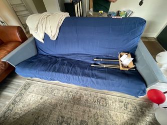 Blue Futon with Gray Wood Frame