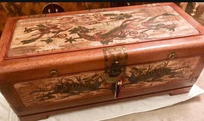 Antique Early 20th Century Hand Painted Asian Trunk/ Hope Chest