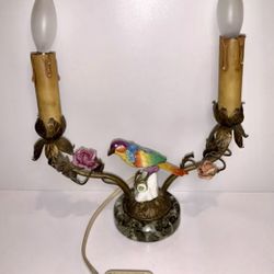 Antique Beautiful 1930’s Two Light Lamp Table Figural Porcelain, Bronze Marble