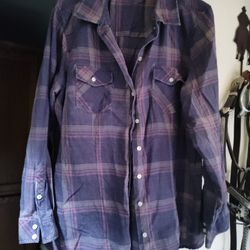 Women's Purple Button Down Plaid Shirt