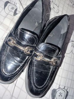 Black Patent Leather Loafers with Chain Detail