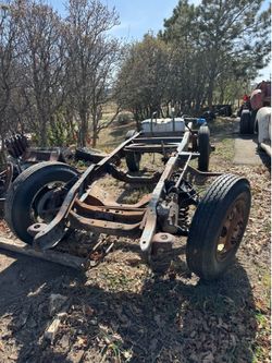 Modified rolling chassis 1950’s Chevy pickup. Dually.