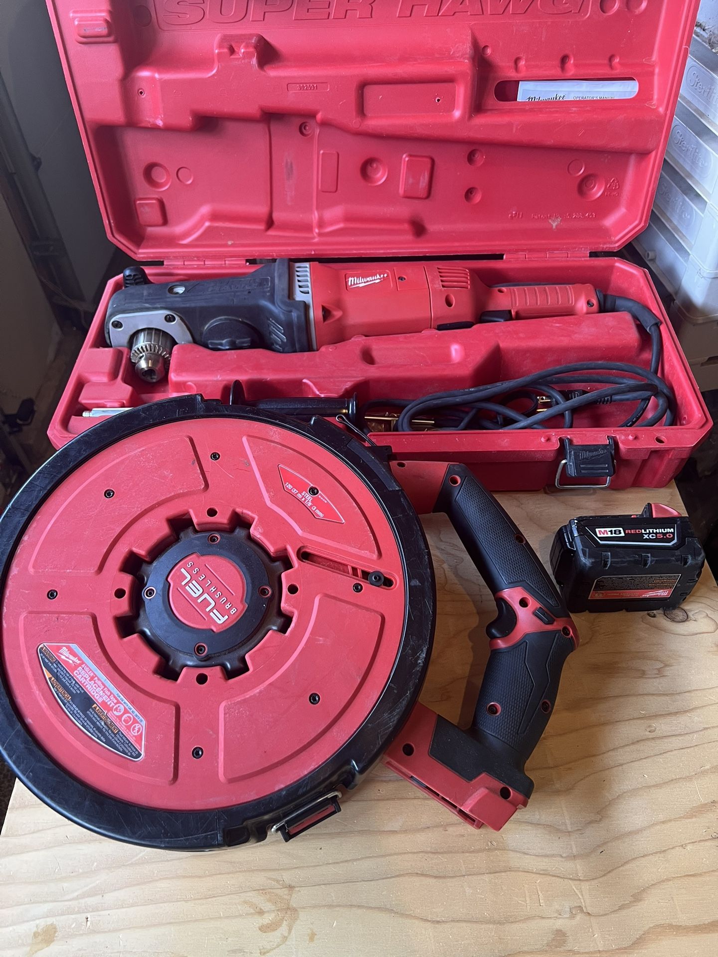 Milwaukee Super Hawg + M18 Fuel Fish Tape + M18 XC 5.0Ah Battery