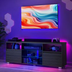 Tv Stand with LED Lights for TVs up to 70 Inch, Entertainment Center
