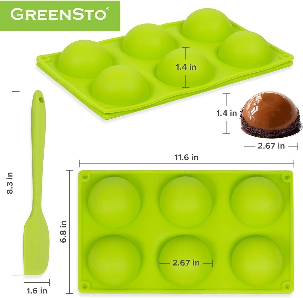 3-Pcs Silicone Mold Set - 2x 6-Hole (2 3/4’’) Chocolate Silicone Molds & 1x Silicone Spatula - BPA Free, Semi Sphere Silicone Baking Mold for Hot Choc