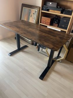 Home Office height adjustable electric standing desk, brown