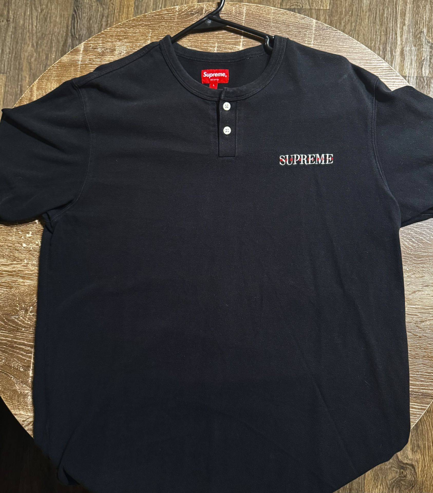 Supreme Black Embroidered Henley T-Shirt