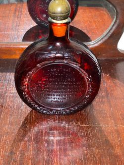 Vintage Red Glass Christmas Holly Decanter Bottle