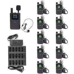 AGJ Wireless Tour Guide System, Tour Guide Headsets, Tour Guide Microphone 1 Transmitter 10 Receivers 1 Charger Simultaneous Court Church Translation 