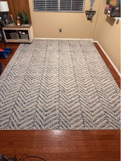 Blue and White Distressed Chevron Area Rug