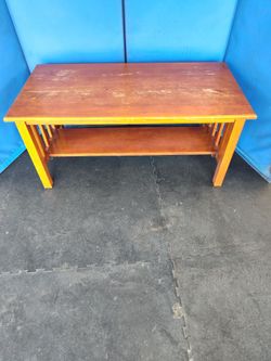 $40 firm, Yes, it's available, coffee table, real solid wood, 44 inch length, 22 width, 20.5 height, can be used as is or refinish