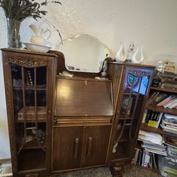 Antique 1920's Art Deco Drop Front Secretary " Side by Side" Tiger Oak