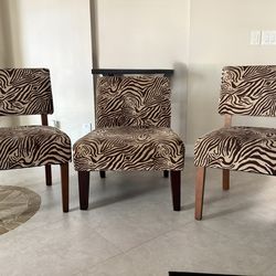 BROWN ZEBRA PRINT ACCENT CHAIRS (SET OF 3) – MOVING SALE