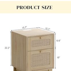 😀 1Pcs Modern Wicker Rattan Nightstand with Charging Station, Rattan Stand with Drawer and Charge Station, Wooden Side End Table for Small Spaces