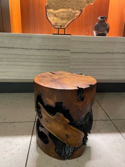 Solid Teak Wood Stump Accent Table