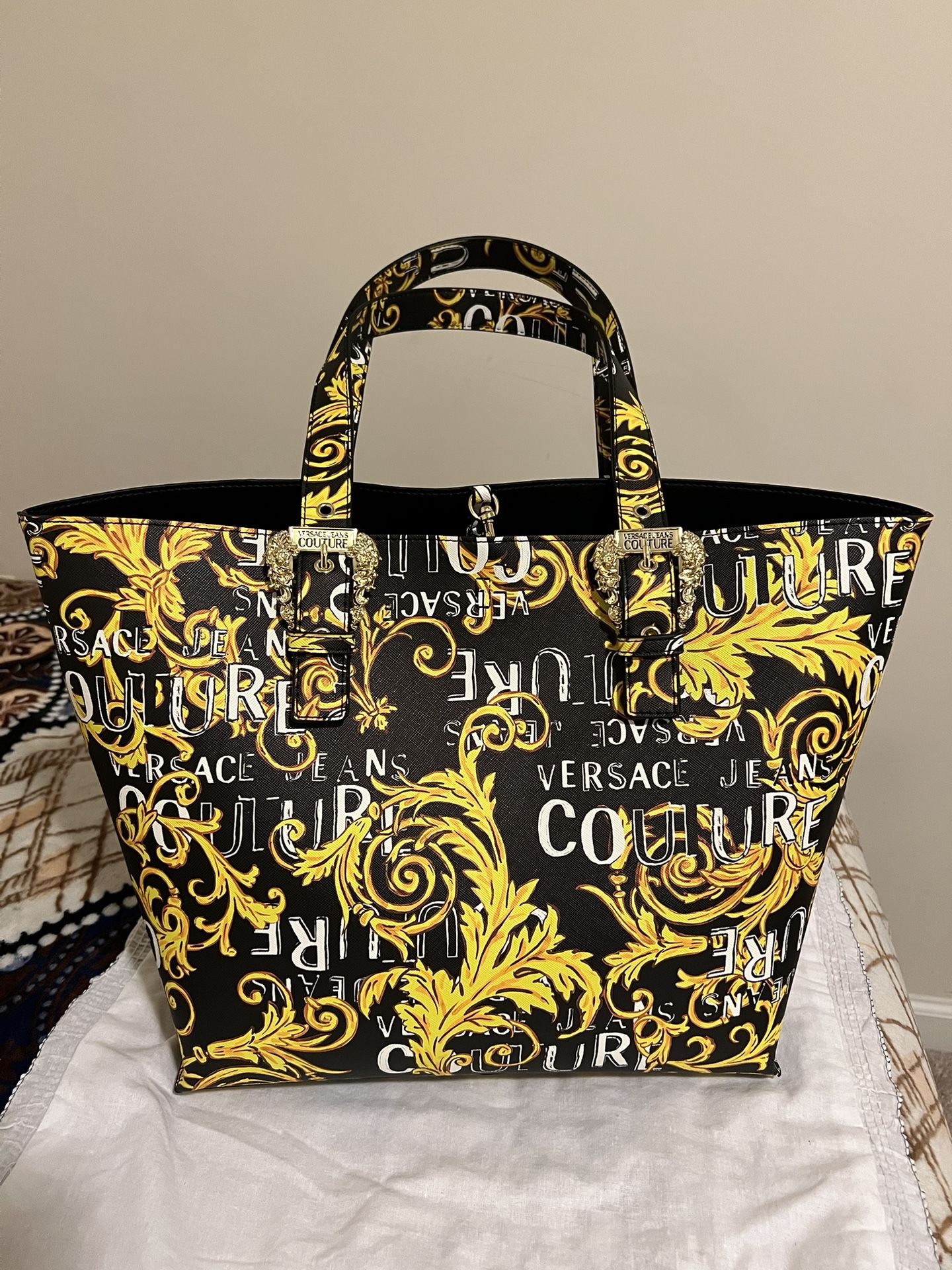 Versace Logo Leather Tote Bag