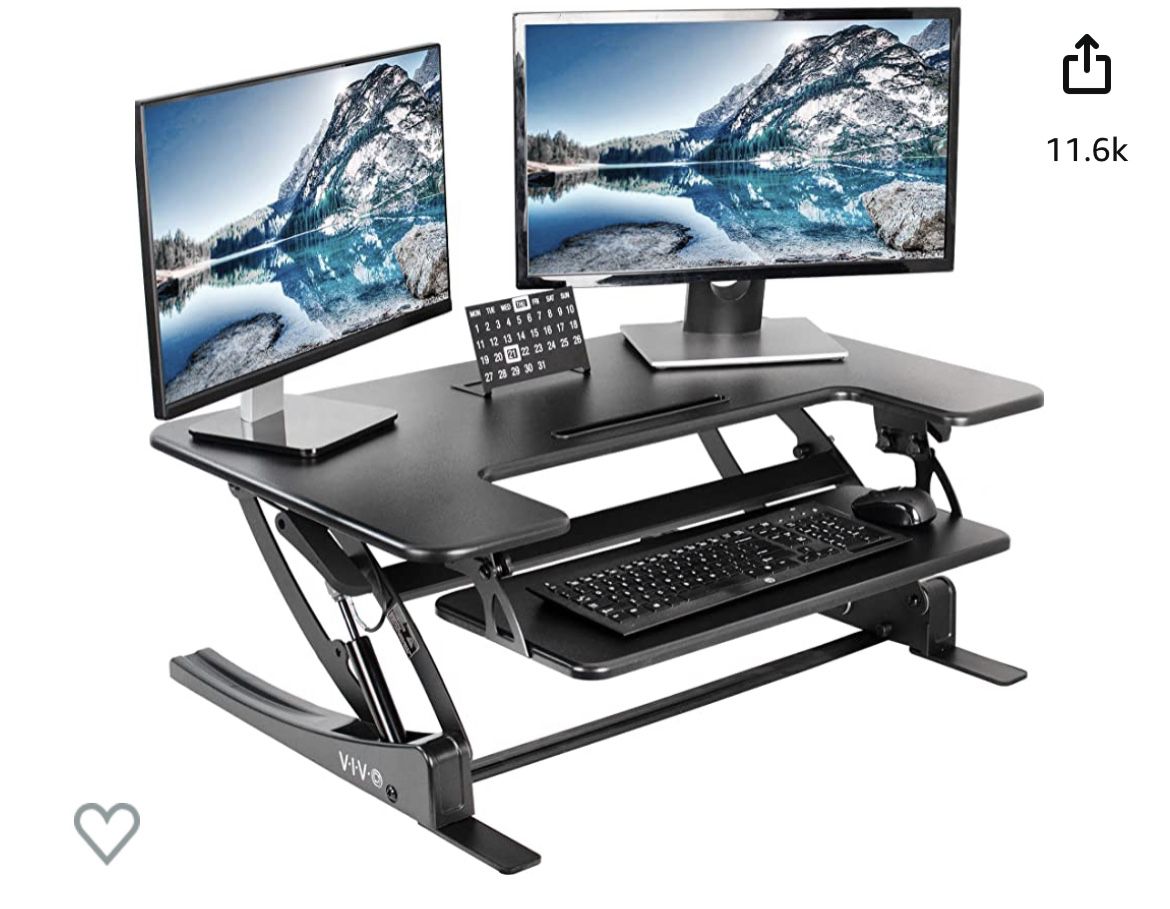 VIVO 36 inch Height Adjustable Stand Up Desk Converter, V Series, Quick Sit to Stand Tabletop Dual Monitor Riser Workstation, Black, ...