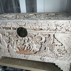 Engraved HUGE Wooden Rustic wood Engraving Chest storage Organizer Kitchen Stand Table Art Display Stand Living Room 