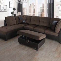 Brown Microfiber Sectional Couch And Ottoman 